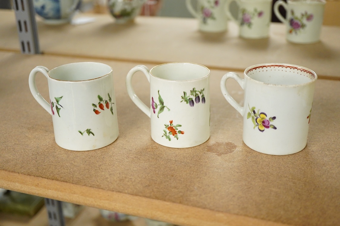 Three Worcester polychrome coffee cans, c.1760-1770 - 6cm high